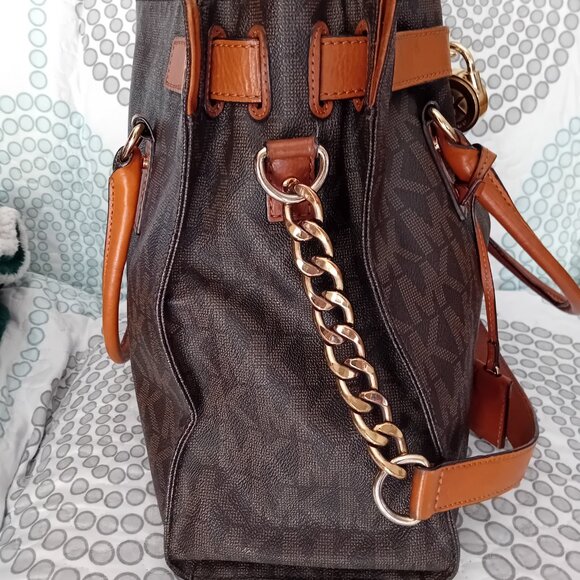 Michael Kors Hamilton Est/West Brown Logo Satchel Purse Bag - Picture 10 of 16